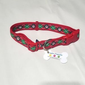 DOUGLAS PAQUETTE Red Green Christimas Argyle Dog Collar -Large - 18" - 26"